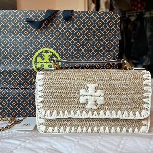 Tory Burch Britten Straw Mini  Top Handle Bag